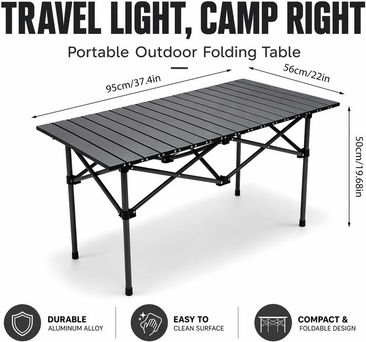 Campingtisch faltbar 96x54cm, Klapptisch Outdoor mit aufrollbarer Tischplatte, Tragbar Falttisch bis