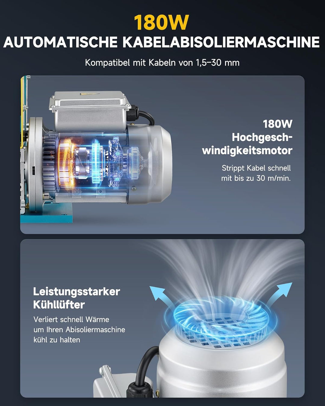 CREWORKS Elektrische Kabelabisoliermaschine 180W Kabelschälmaschine 1,5-25mm Automatische 5-Kanal Ka