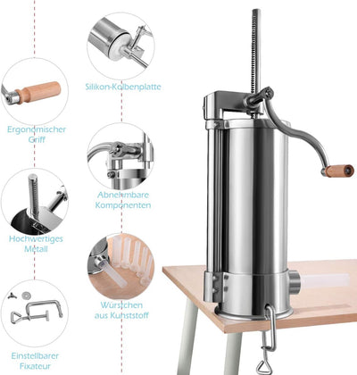 GIANTEX Wurstfüller 1,5L/3L/3,6L/6L, Manuelle Wurstmaschine Wurstfüllmaschine, Wurstspritze aus Edel