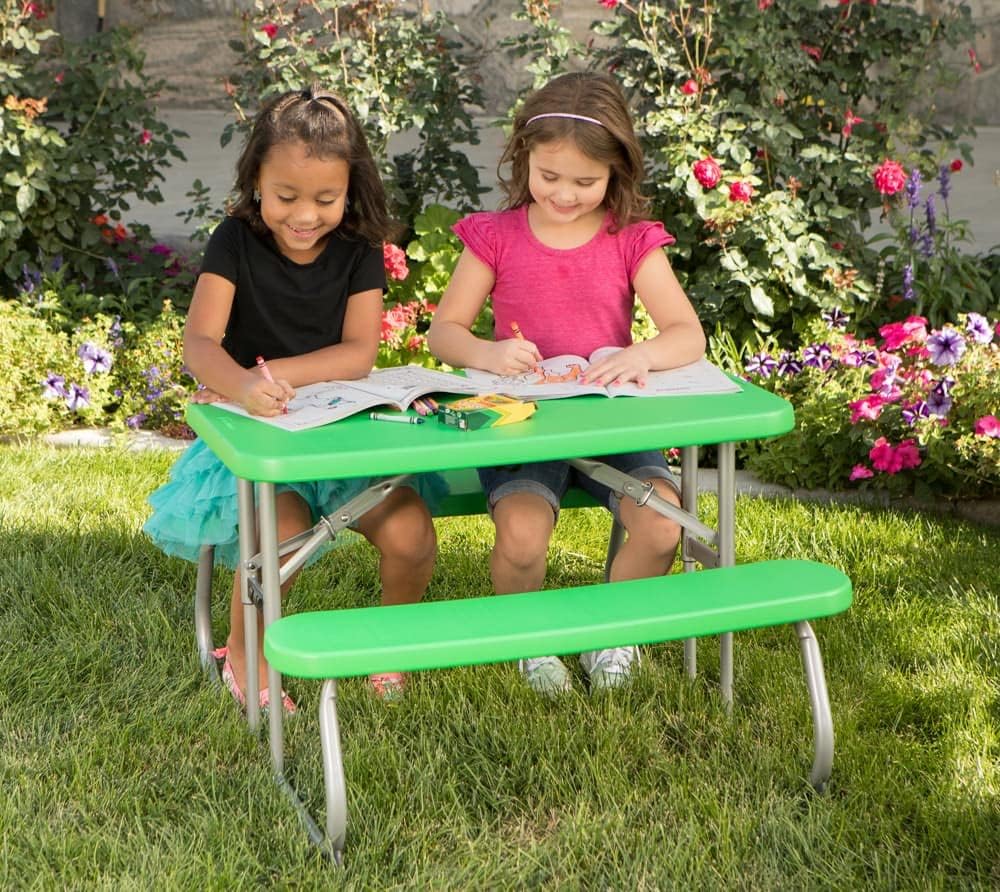LIFETIME Campingtisch & Picknicktisch für Kinder | 83x90x53 cm Grün | Kunststoff Tisch inklusive Ban