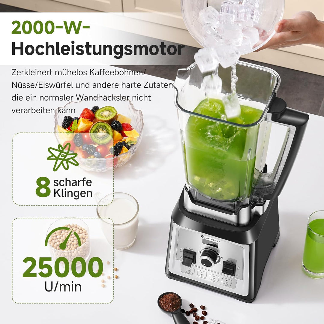 AMZCHEF Standmixer 2000 Watt | 2L Mixer Hochleistungsmixer | Blender mit 8 Einstellbaren Geschwindig