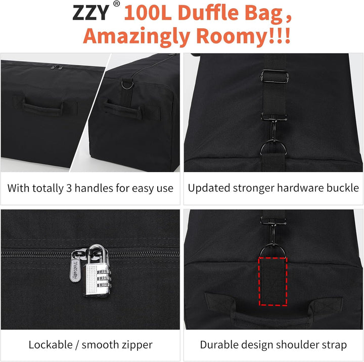 ZZY Grosse Reisetasche Leichte für Herren, 100L Sporttasche, Gepäcktasche für Reisen, Camping, Sport