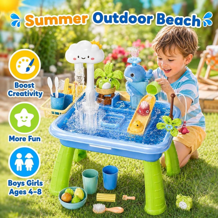 Wasserspieltisch Für Kinder | Lustige Spielwaschtische Mit Fliessendem Wasser Pumpe | 4-in-1 Outdoor