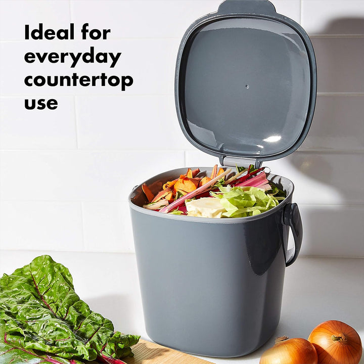 OXO Good Grips Komposteimer grau – geruchsdichter Abfalleimer für die Küche – 2,8 l 2.8L Anthrazit,