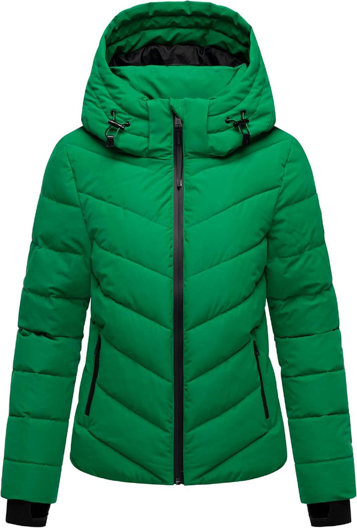 MARIKOO Damen Winterjacke warme Steppjacke mit abnehmbarer Kapuze Samuiaa XVI XS-3XL XS Smaragd Gree