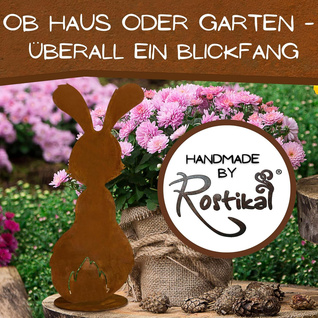 Rostikal Metall Hase Berti mit Patina 25 cm – Dekorative Vintage Deko – Handmade Edelrost Hase für W