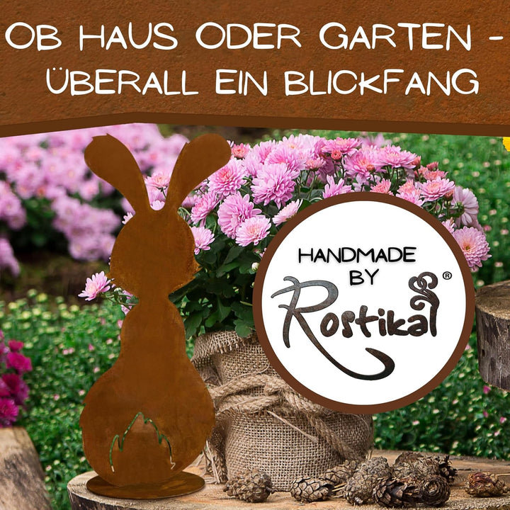 Rostikal Metall Hase Berti mit Patina 25 cm – Dekorative Vintage Deko – Handmade Edelrost Hase für W