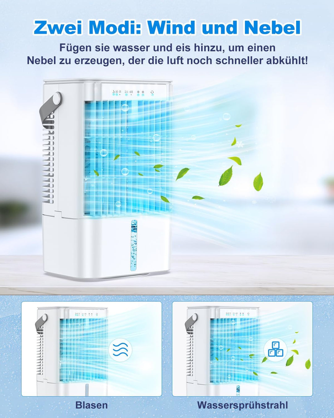 RenFox Mobiler Klimaanlage 4 in 1 Energiesparender Mini Luftkühler mit grossem wassertank (1200 ml),