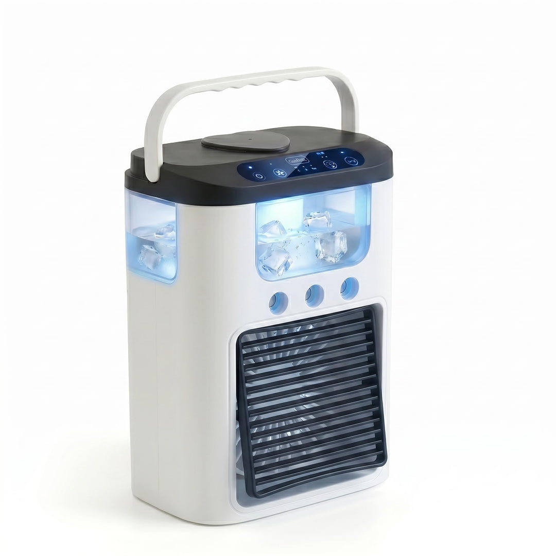 Tragbarer Luftkühler Ventilator, Mini Klimaanlage mit 3 Geschwindigkeiten & 3 Sprühmodi, 600ml Wasse