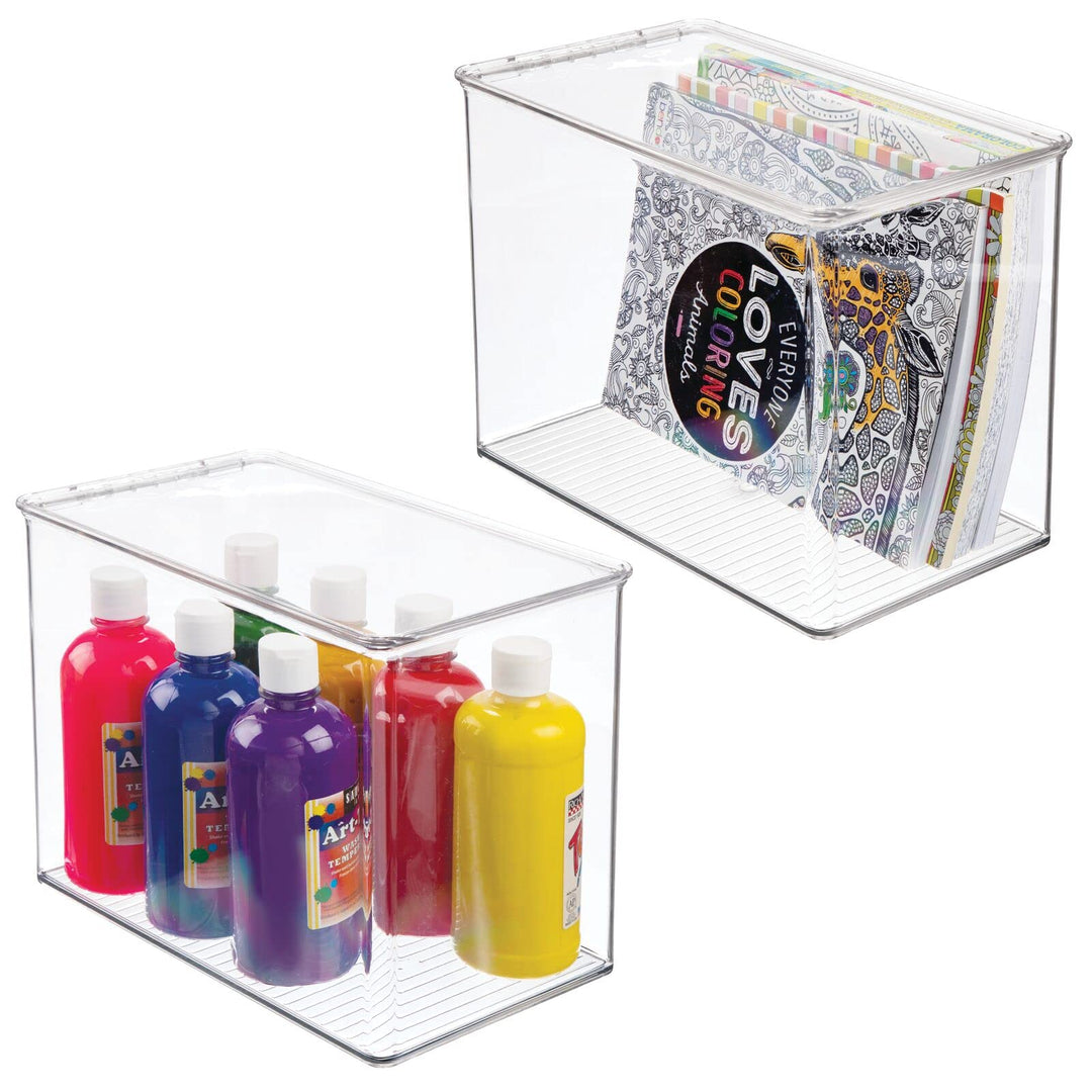 mDesign stapelbare Aufbewahrungsbox aus Kunststoff – Regalbox mit Klappdeckel für Stifte, Basteluten
