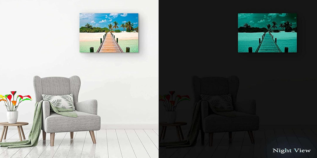 Startonight Bilder Brücke zum Strand, Leinwandbilder Moderne Kunst, Landschaft Wanddeko Kunstdrucke,
