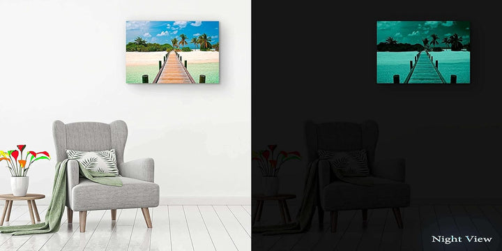 Startonight Bilder Brücke zum Strand, Leinwandbilder Moderne Kunst, Landschaft Wanddeko Kunstdrucke,
