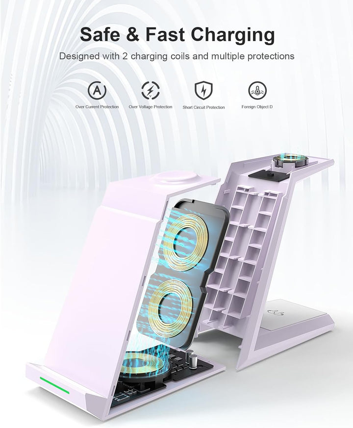 3 in 1 Induktive Ladestation Apple Watch und iPhone, Kabelloses Ladegerät für iPhone 17/16/15/14/13/