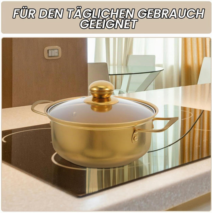 BESTYASH Induktionsgeeigneter Edelstahl Ramen Topf Mit Glasdeckel Goldene Kleine Kochpfanne Doppelte