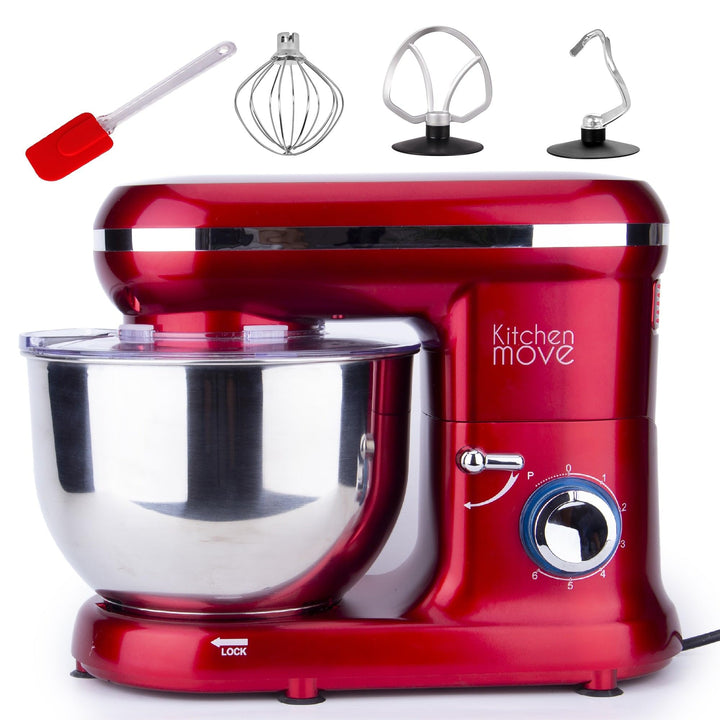 KITCHEN MOVE BAT-1519 Dallas Multifunktions-Küchenmaschine, 1500 W, 5,5 l, Rot, Stahl, mit Handrühre