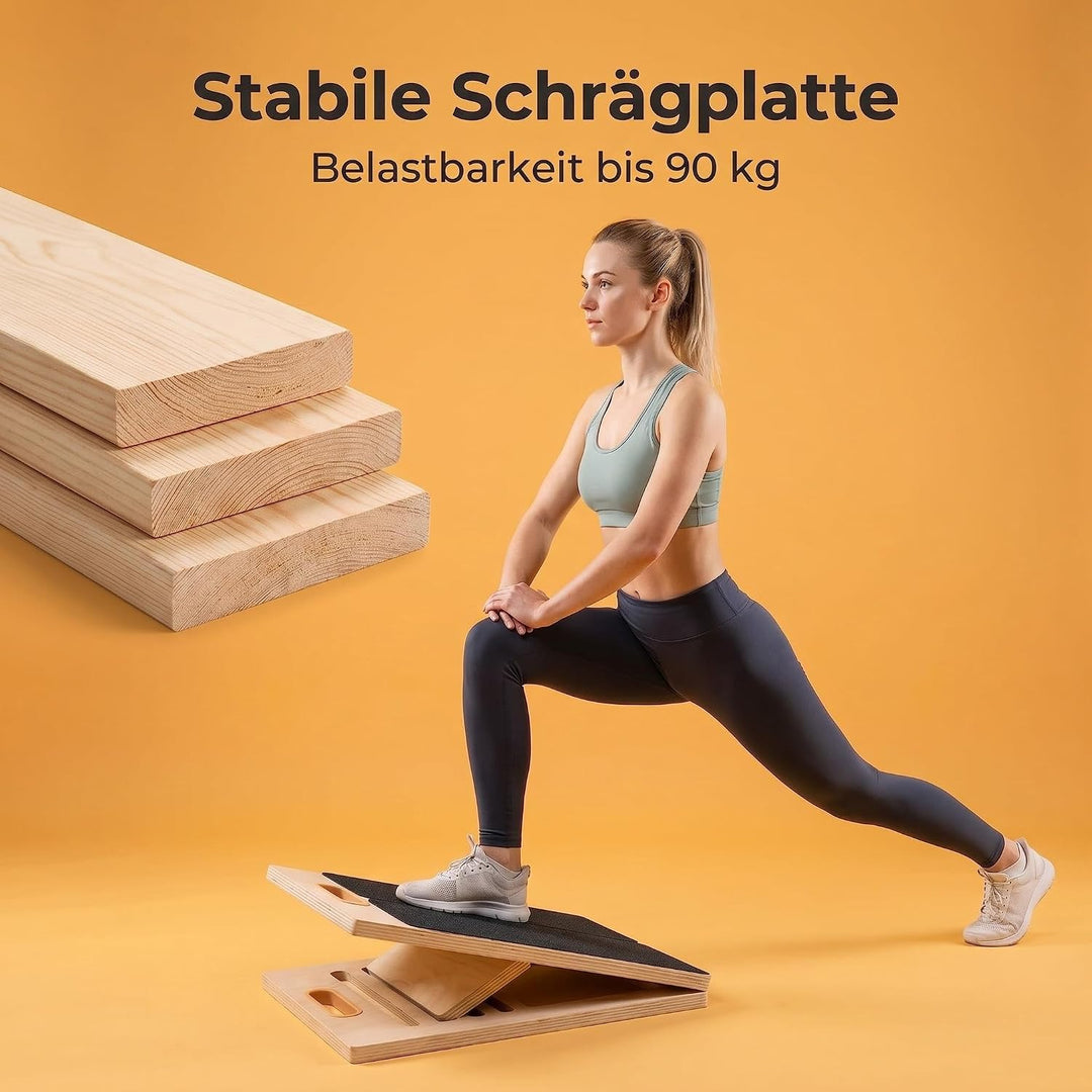 DULCE DOM Schrägbrett Holz Verstellbar, Professioneller Wadendehner mit Tragegriff, Klappbares Mobil