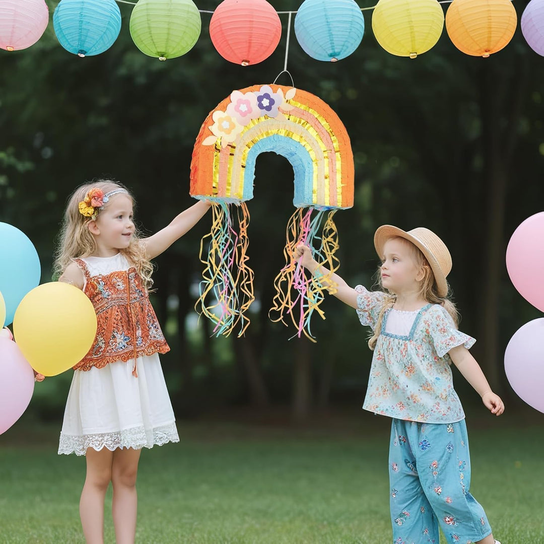 WERNNSAI Regenbogen Pinata - Geburtstag Pinata Deko Junge Mädchen Kinder Regenbogen Piñata mit Stock