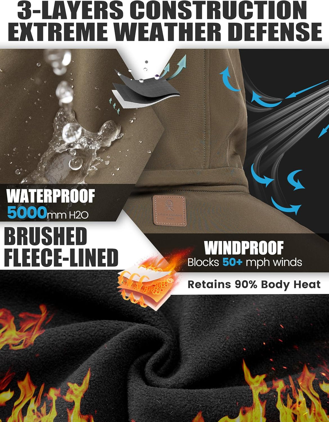 Little Donkey Andy Softshelljacke für Herren mit abnehmbarer Kapuze, Fleecefutter und Wasserabweisen