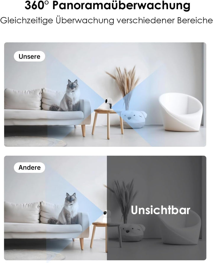 Überwachungskamera Innen mit 2K+2K Dual-Linsen, Nachtsicht, 2,4 & 5Ghz WLAN Kamera Überwachung Innen