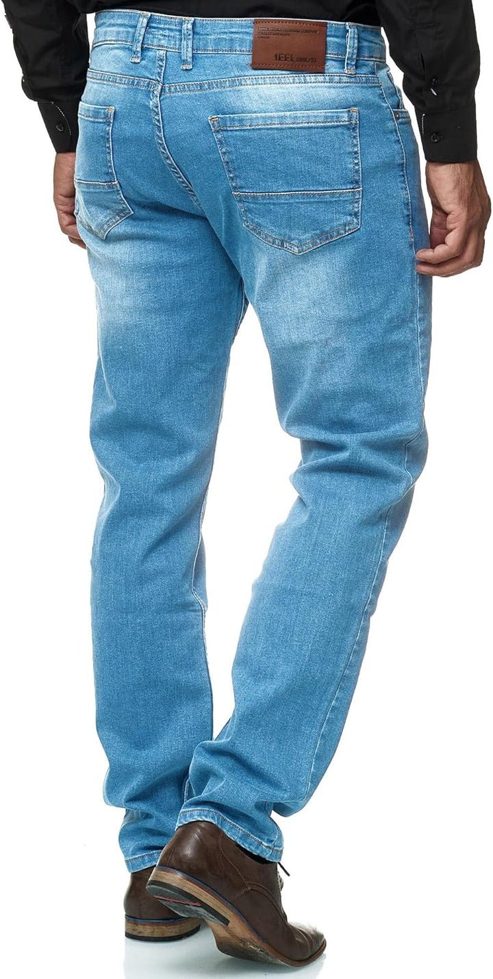 JEEL Herren-Jeans - Regular-Fit Straight-Cut - Stretch - Jeans-Hose Basic Washed 36W / 34L 02-hellbl