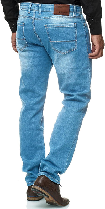 JEEL Herren-Jeans - Regular-Fit Straight-Cut - Stretch - Jeans-Hose Basic Washed 28W / 30L 02-hellbl