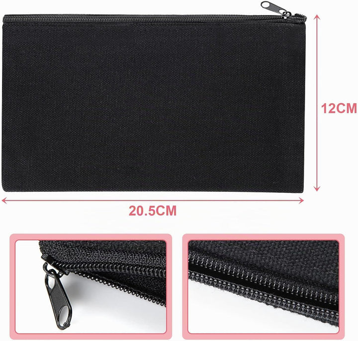 SENENQU 30 Stück DIY Blanko Stoffbeutel Schwarz Mit Reissverschluss, 12 × 21cm Klein Stoffbeutel Zum