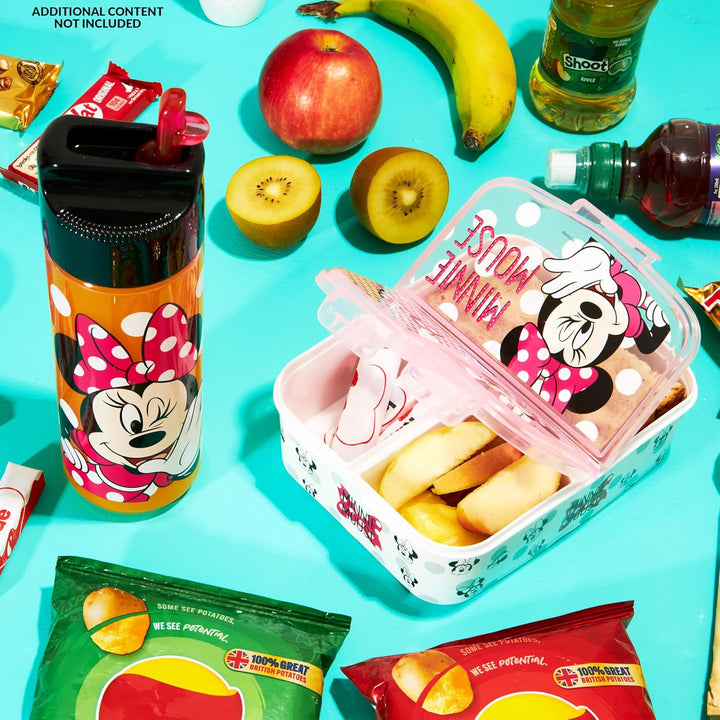 Disney Minnie Mouse Kinder Lunchbox mit Fächern und Wasserflasche für Schule und Ausflüge (Rosa), Ro