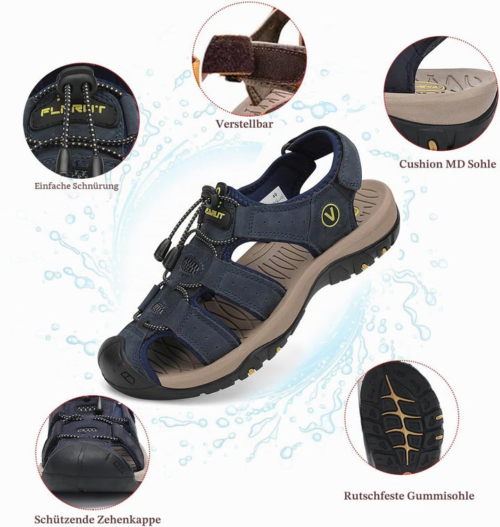 FLARUT Sandalen Herren Outdoorsandalen Sommer Wanderschuhe Trekkingsandalen Leder Strand Wandersanda