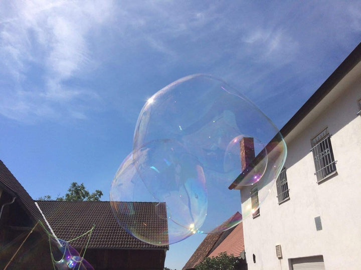 2 Paar Riesenseifenblasen Stäbe (50cm: rot/blau) + Pulver für 5L Holz Seifenblasen Set Kinder