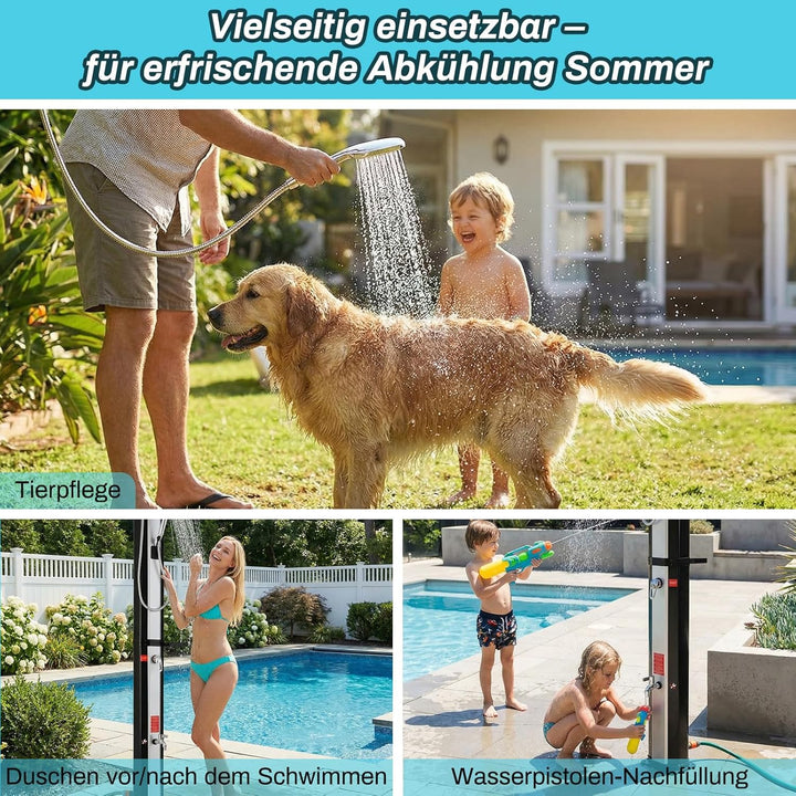 Solardusche, Solar Gartendusche 60 Liter inkl. Handbrause, 360° Duschkopf, Fussdusche, Gartenschlauc