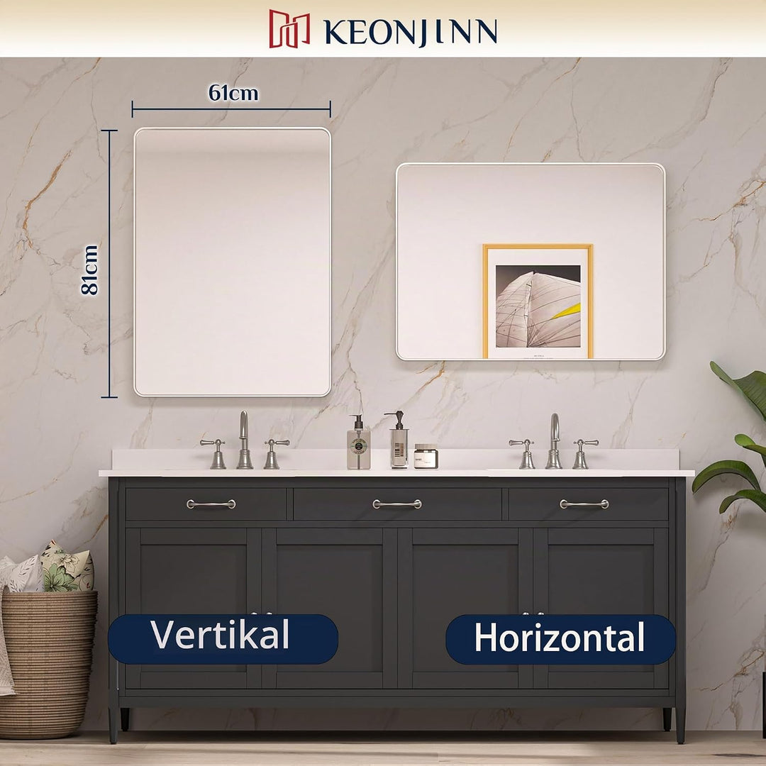 Keonjinn Wand Spiegel Nickel 60x80cm, Badezimmerspiegel Badspiegel mit Metallrahmen, Gehärtetes Glas