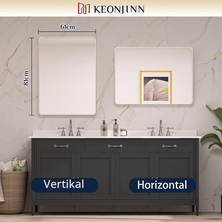 Keonjinn Wand Spiegel Nickel 60x80cm, Badezimmerspiegel Badspiegel mit Metallrahmen, Gehärtetes Glas