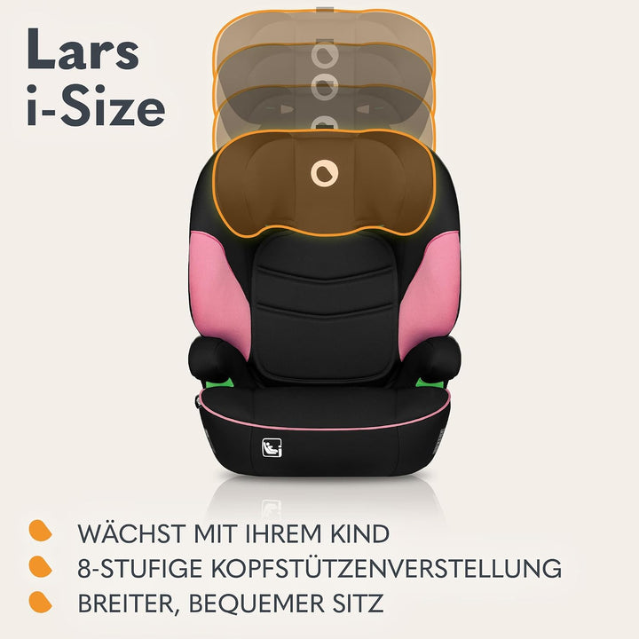 LIONELO LARS i-Size Kinderautositz 100–150 cm, Gruppe 2 3, Seitenschutz 10 Grad, Kopfstützenverstell