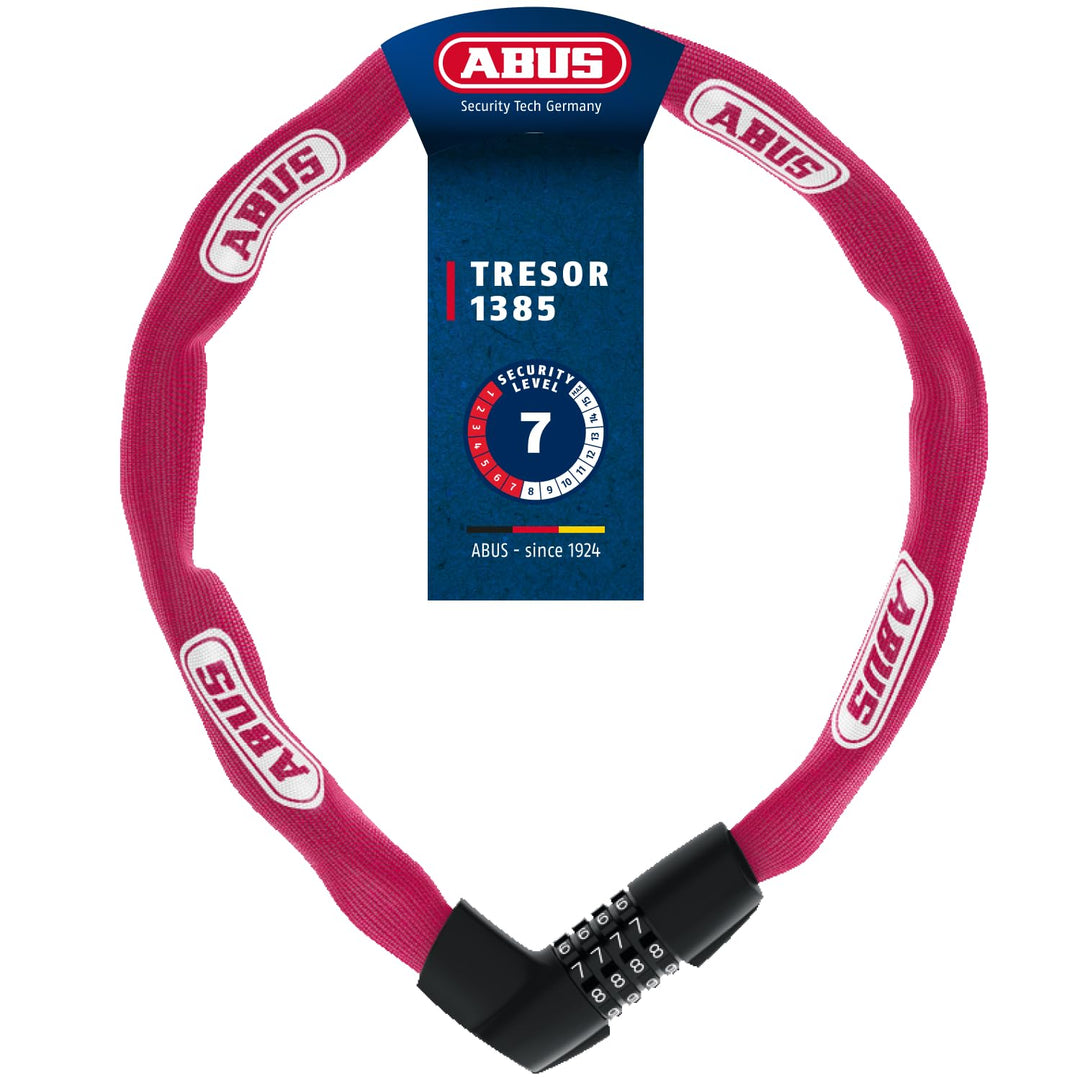 ABUS Kettenschloss Tresor 1385 – Zahlenschloss aus gehärtetem Stahl – 7 mm starke Vierkantkette – AB