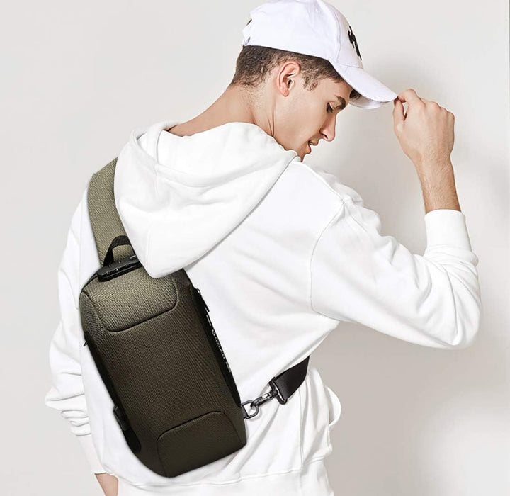 FANDARE Neu Herren Schultertasche Brusttasche mit Passwortschloss, USB, Reflektierende Streifen Umhä
