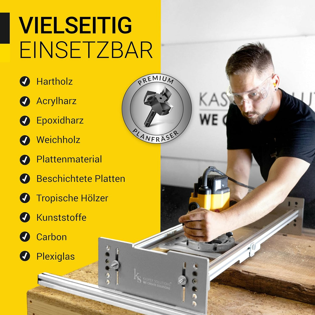 Kasper Solutions® Planfräser 8 mm Schaft - Profi Hobelfräser für Oberfräse & CNC-Fräse - Robuster Ho