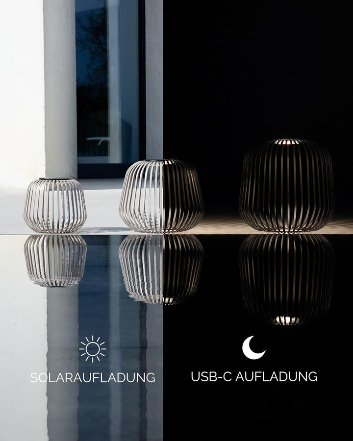 LUUK Studio Portable Solar Gartenleuchte, grosses Windlicht für draussen, LED Tischlaterne, Balkonli