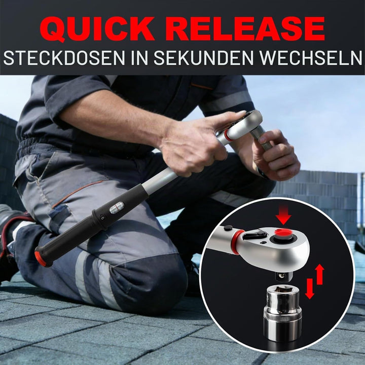Hairich Drehmomentschlüssel Auto 1/2 Zoll, 40–210 Nm, ±3% Genauigkeit, inkl. 3 Stecknüssen (17/19/21