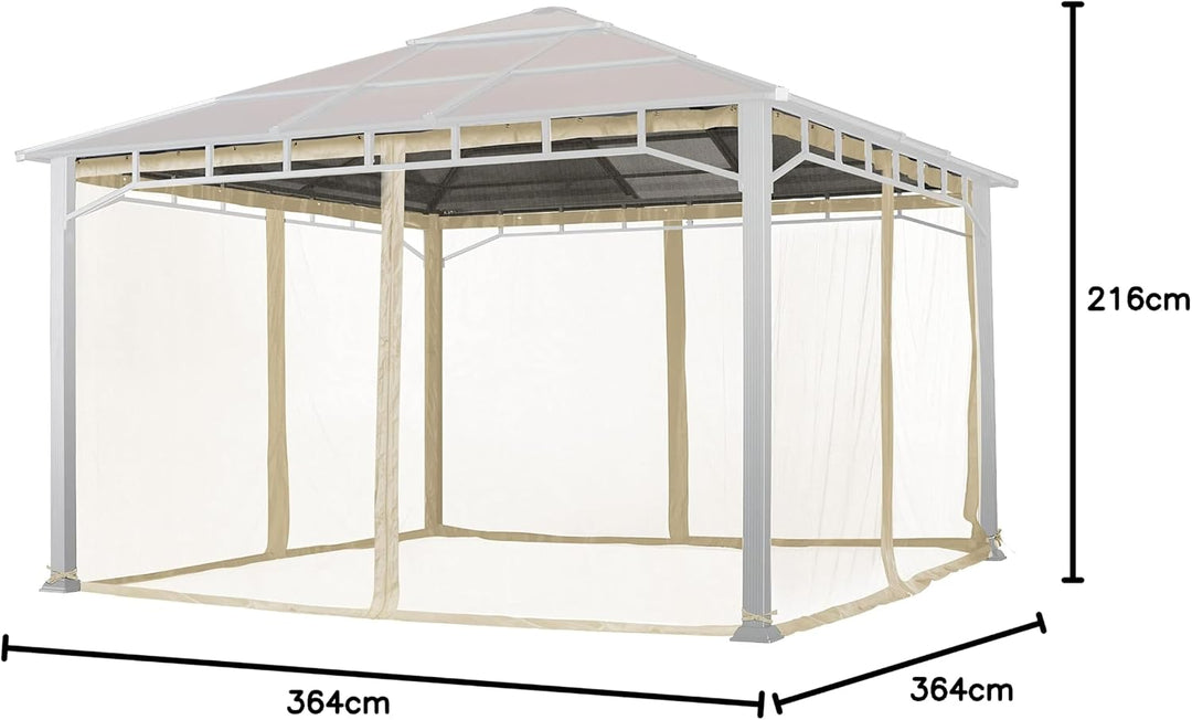 Moskitonetz für Gartenpavillon Sunset Deluxe 4x4 m - Polyester - Insektengitter inkl. Haken, mit Rei