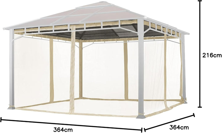 Moskitonetz für Gartenpavillon Sunset Deluxe 4x4 m - Polyester - Insektengitter inkl. Haken, mit Rei