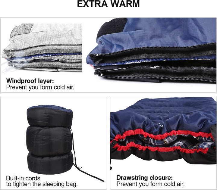 REDCAMP XL Baumwoll Schlafsack warm mit Abnehmbarer Kapuze,Bequeme Flanell Kompakt deckenschlafsack