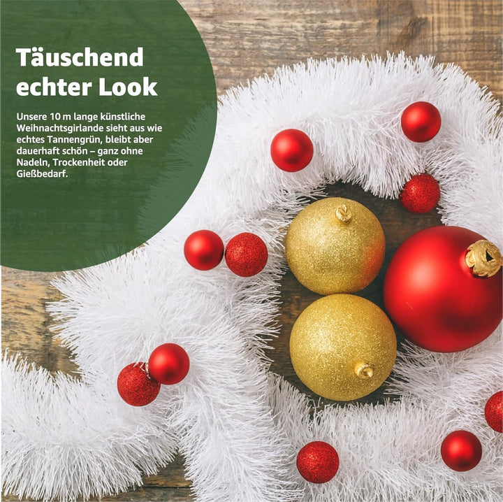 Weihnachtsgirlande 10 Meter - künstliche Dekogirlande Ø 10 cm - Tannen Girlande Weihnachten (5X Weis