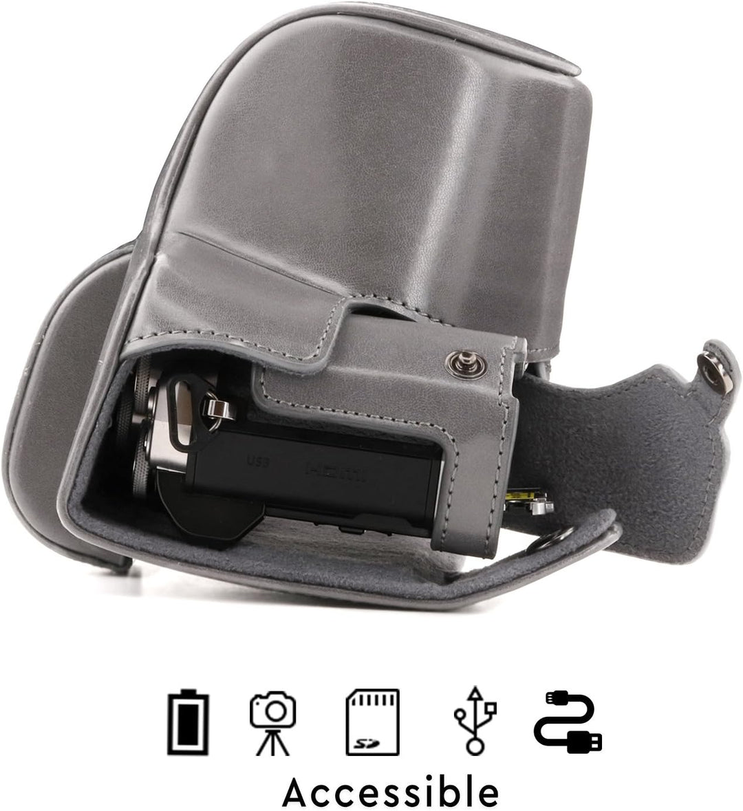 MegaGear Olympus OM-D E-M10 Mark III (14-42mm) Ever Ready Leder Kamera-Case mit Trageriemen und Batt