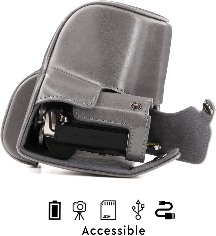 MegaGear Olympus OM-D E-M10 Mark III (14-42mm) Ever Ready Leder Kamera-Case mit Trageriemen und Batt