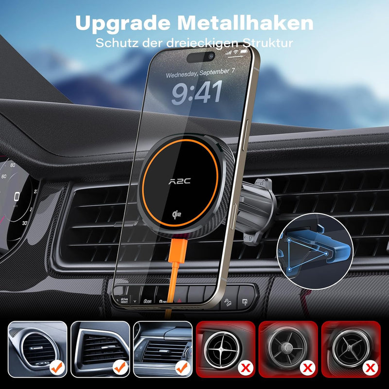 APPS2Car 15W Magnetisches Handyhalterung Auto mit Ladefunktion, Kompatibel mit MagSafe Handyhalterun