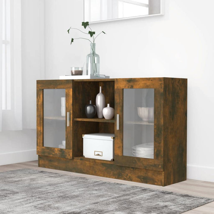 INLIFE Vitrinenschrank Räuchereiche 120x30,5x70 cm Holzwerkstoff,Braun,28.4KG,815627