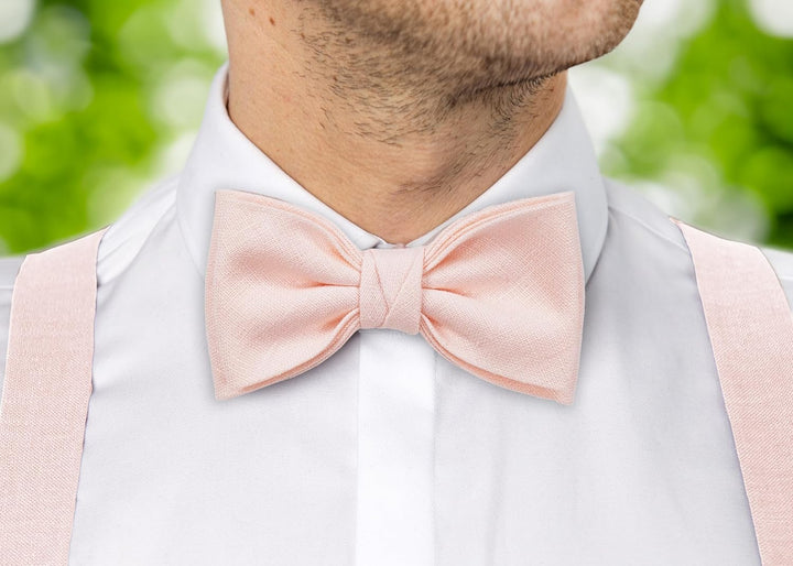 Leinen Fliege, Hosenträger, Einstecktuch für Herren, Voll Einstellbar, Viele Farben (Nr.5 Hell Rosa,