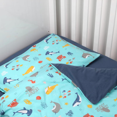 schlummersack Kinder Bettwäsche Set 100x135 Meerestiere aus 100% Baumwolle, Wendbar, mit Reissversch