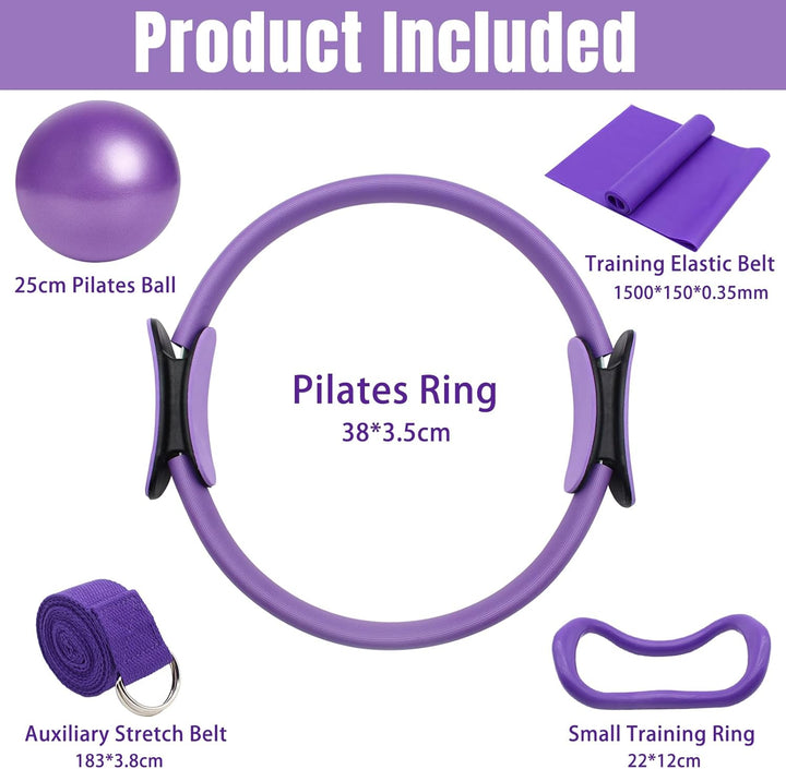 5 Stück Pilates Ring Set mit Yoga Ball, Yoga Gurt und Fitnessbänder, Pilates Essentials Kit für Frau