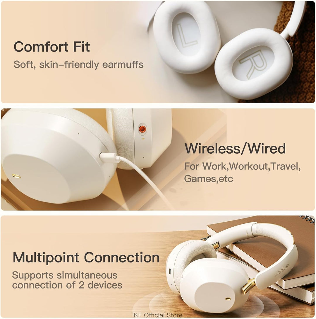 iKF Solo Pro Adaptive Noise Cancelling Kopfhörer, Wireless Over Ear Bluetooth mit Kopfverfolgung, Hi